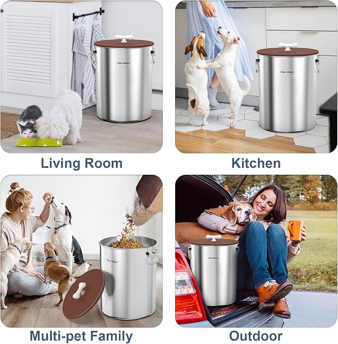 Paw Libero 2PK 25 Lbs Stainless Steel Dog Food Storage Container with Airtight Lid & Ceramic Bone Handle, Large Metal Dog Food Bin for Dogs & Cats, Keep Fresh, Easy to Clean