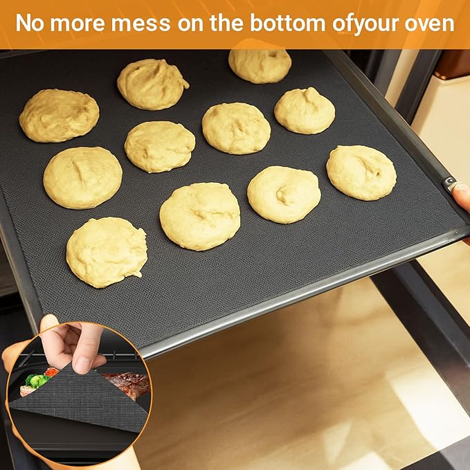 4 Pack Oven Liners for Bottom of Oven, for Cuisinart TOA-95 Air Fryer Toaster Oven, 14.2" x 11.4" Non-Stick Heat Resistant Reusable Grill Pan Sheet, Baking Mat for Roasting & Grilling