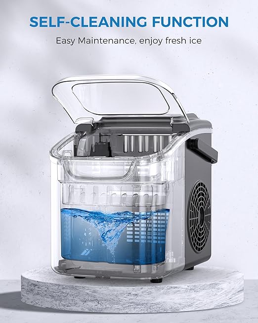 COWSAR Ice Maker Countertop, Portable Self-Cleaning Ice Machine, 26.5lbs/24Hrs, 8 Bullet Ice Cubes in 6 Mins, with Ice Basket and Scoop, Quiet Mini Ice Makers for Home, Kitchen, Bar, Camping