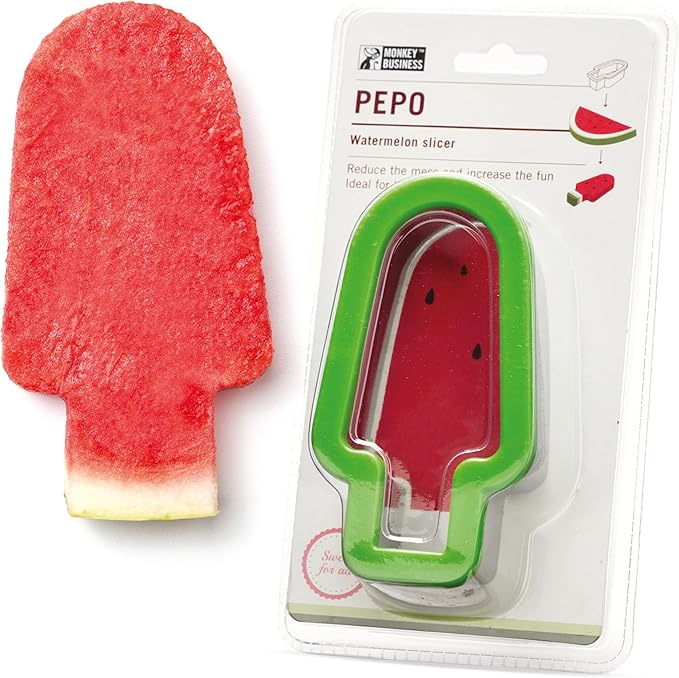 Monkey Business Pepo Watermelon Popsicle Cutter Mold, Stainless Steel Watermelon Slicer, Fun Popsicle Shape Sandwich and Cookie Cutter for Fruits