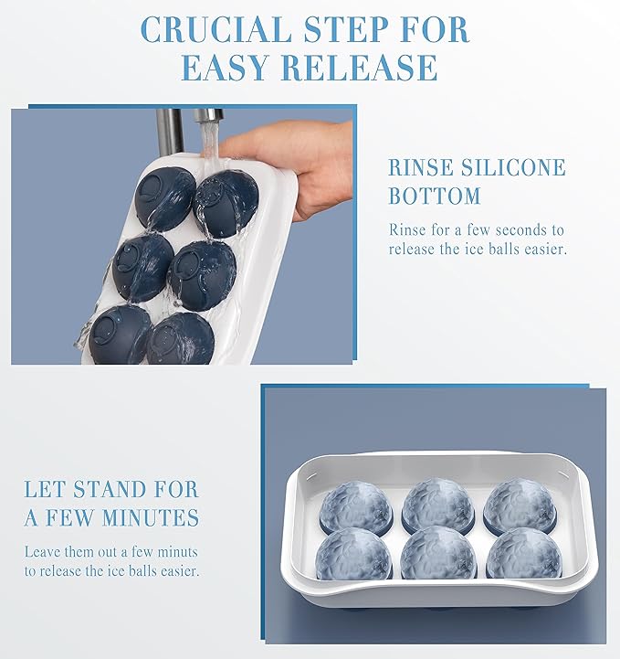 Round Ice Cube Mold with Lid - 2.2 Inch Sphere Ice Ball Maker, Large Whiskey Ice Cubes Mold with Easy Release, Reusable Silicone & Plastic Tray for Bourbon, Scotch, Brandy, Cocktails, Gift