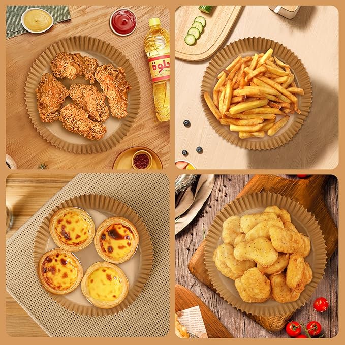 200pcs Air Fryer Disposable Paper Liner, Non-Stick Disposable Air Fryer Parchment Paper Liners, Baking Paper for Air Fryer Oil-Proof, Water-Proof, Food Grade Parchment（6.3" in Bottom, 8" on top）