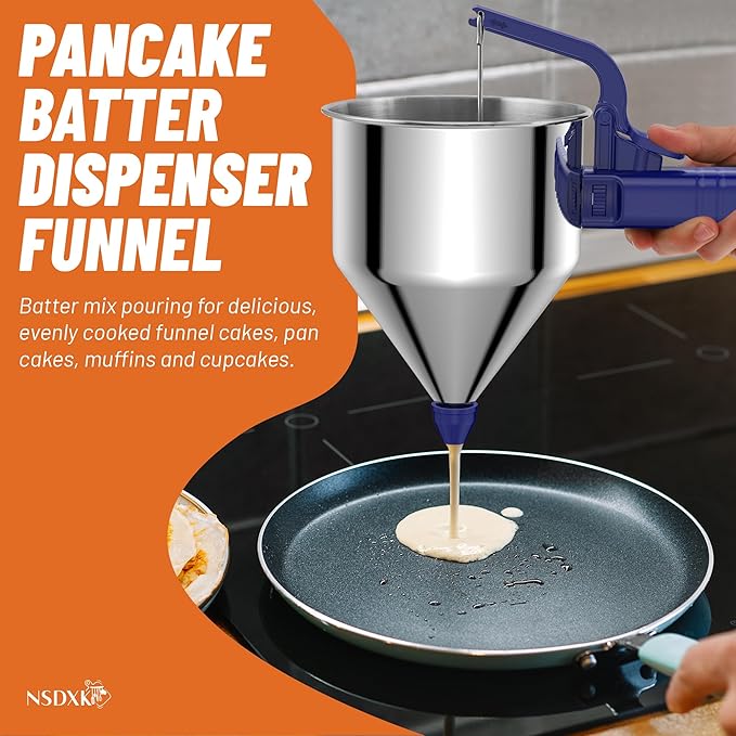 40oz Pancake Batter Dispenser, Stainless Steel Cake Dispenser with Stand, Great for Pancakes, Cupcake, Waffle or Any Baked Goods, Durable, Leak-Free, Klein Blue