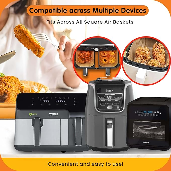 UrbanAir 9-Inch Rectangle 125pcs Air Fryer Paper Liners for Easy Cleanup - Non-Stick, Heat-Resistant, and Perfect Fit for Hassle-Free Cooking | Bleach-Free Parchment| (9 In/22cm 125pcs)