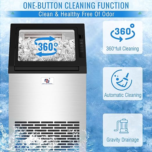 Freestanding Ice Maker Machine - 100 lbs/Day Under-Counter Stainless Steel Ice Maker with 26 lbs Storage, Self-Cleaning, Automatic Inlet Water Line for Clear Ice Cube & Chilled Water for Business
