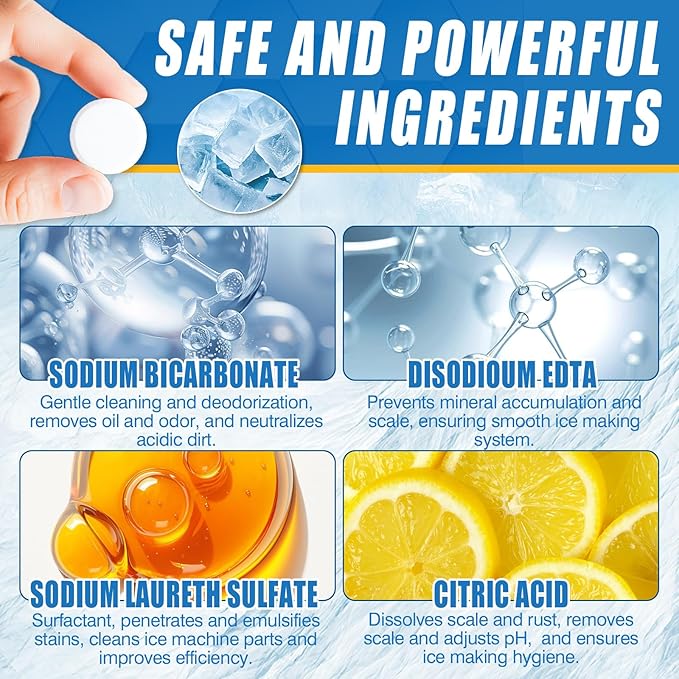 Tiepetly Ice Machine Cleaner Tablets, Countertop Ice Maker Cleaner, 36 Counts Descaler, Nickel Safe Commercial Portable Nugget Ice Makers, Remove Hard Water Buildup, Deep Cleaning