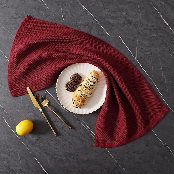 Homaxy 100% Cotton Kitchen Towels and Dishcloths Set, 12 x 12 Inches and 13 x 28 Inches, Set of 16 Bulk Kitchen Towels Set, Ultra Soft Absorbent Dish Cloths for Washing Dishes, Burgundy