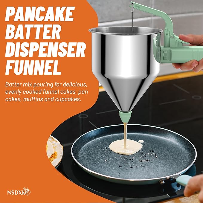 40oz Pancake Batter Dispenser, Stainless Steel Cake Dispenser with Stand, Great for Pancakes, Cupcake, Waffle or Any Baked Goods, Durable, Leak-Free, Mint Green