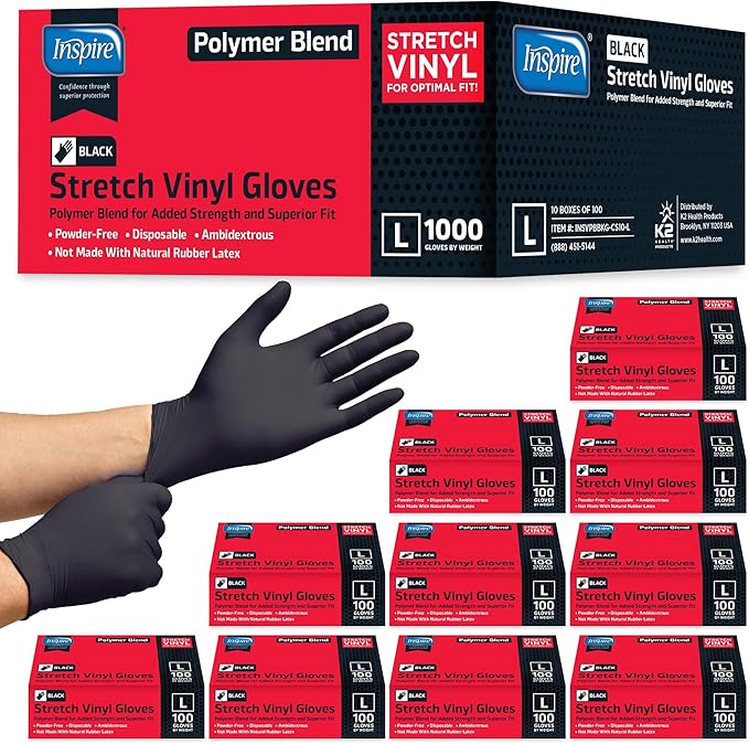 Inspire Nitrile-Vinyl Blend Exam Gloves - Disposable, Latex Free, Multipurpose Nitrile Gloves for Cooking Food Prep & Cleaning (Case Of 1000, Large)
