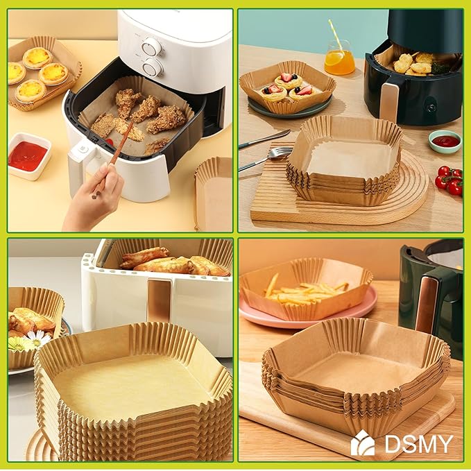 200 PCS Air Fryer Disposable Paper Liners,8 Inch Square Parchment Disposable Paper Liner for 5-8QT Air Fryer,Baking, Roasting and Microwave, Non-Stick Airfryer Accessories