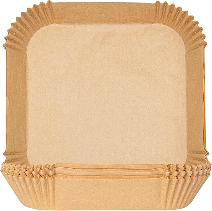 Restaurantware-Pastry Tek 8.1 x 8.1 x 1.8 Inch Air Fryer Liners, 100 Square Air Fryer Baskets - No-Stick Silicone Coating, Unbleached, Food-Grade Paper Liners, For Steamer, Microwave, Oven, Fry Pan