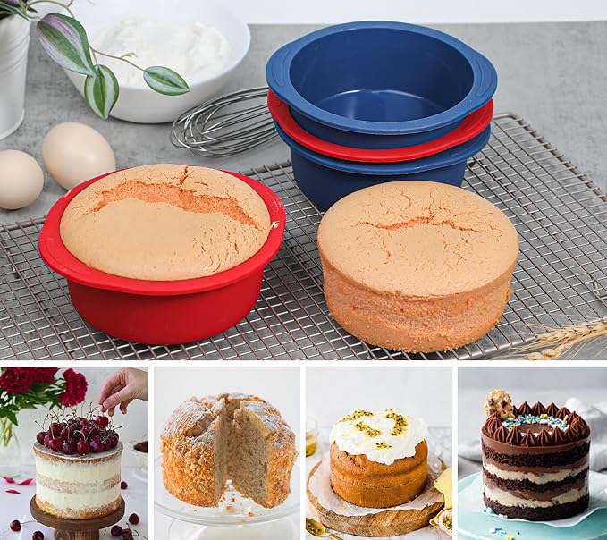 Webake 5 inch Cake Pan for Baking Nonstick Round Cake Pans, LFGB Platinum Silicon Air Fryer Baking Pan Set of 4