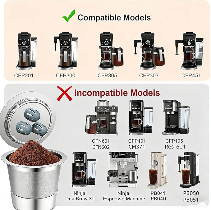 Reusable K Cups Compatible with Ninja Coffee Maker,Stainless Steel 4 Pack Reusable Coffee Pods,Permanent K Cups Coffee Filters Fit for Ninja CFP201 CFP 300 CFP305 CFP400 (4Pack)