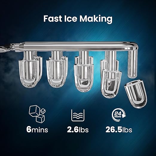 Antarctic Star Pro-Grade Countertop Ice Maker, 9 Cubes in 6 Mins, 26lbs/Day, Self-Cleaning, 2 Sizes, Ultra-Quiet for Home Bar, Kitchen, Office & Entertaining