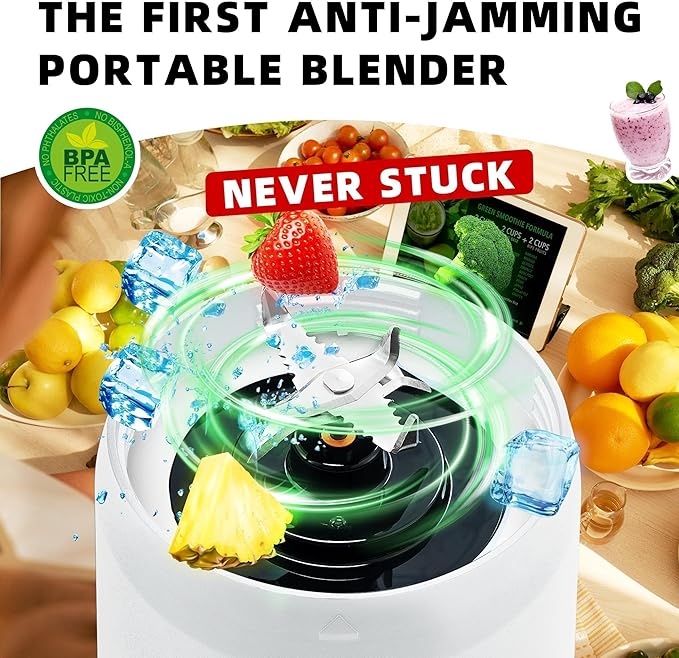 Portable Blender, Anti-Jamming 300 Watt for Shakes and Smoothies, 24oz Travel Blender USB Rechargeable, BPA Free Sporty bottle with a Travel Lid.(White Base Yellow Lid)
