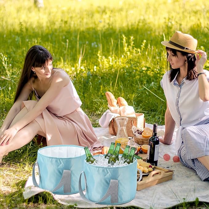 Reallnaive 2 Pcs Cooling Ice Bucket for Parties 15L Large Folding Cooler Capacity Foldable Ice Bucket with Storage Bag for Summer Party Keeping Drinks Tube for Cold or Warm for Camping Beach(Blue)