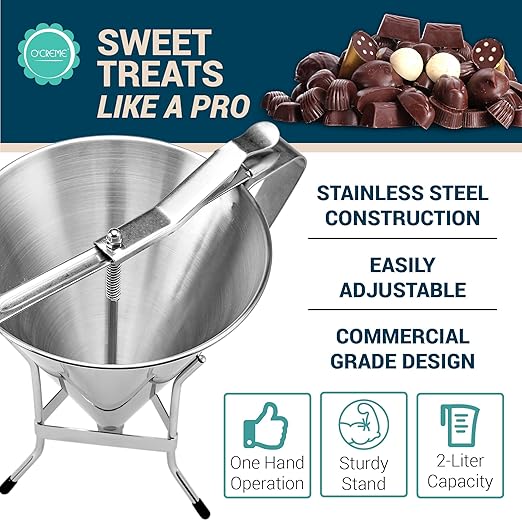 Stainless Steel Confectionery Funnel Dispenser with Precision Nozzles – Includes 1/8", 1/4", and 1/3" Tips – Ideal for Chocolate, Sauces, Batter, and Pastry Work