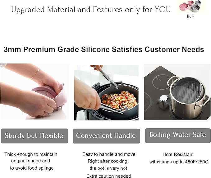 Premium Air Fryer Silicone Pot, Bowl, Basket 3 to 5 QT | Food Safe Air Fryers Oven Accessories | Easy to Clean | Replacement of Parchment Liners | 7.5 inches in diameter, Pink