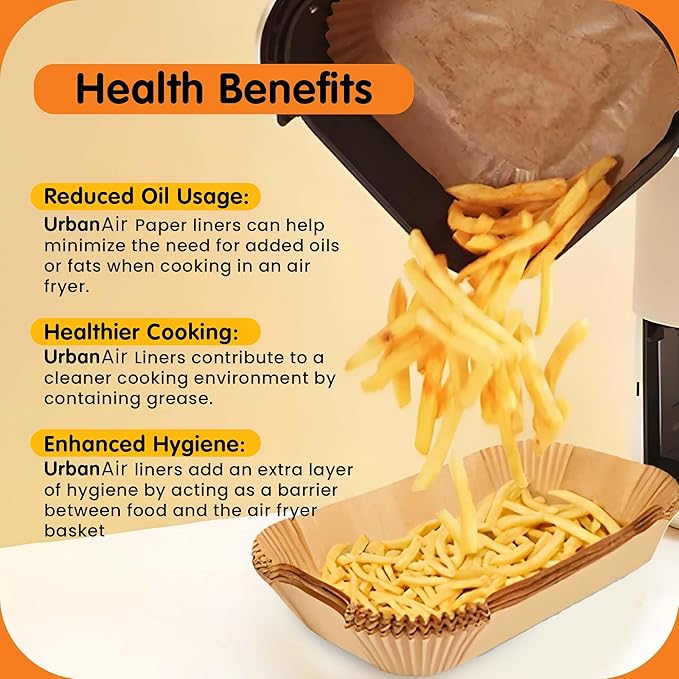 UrbanAir 9-Inch Rectangle 125pcs Air Fryer Paper Liners for Easy Cleanup - Non-Stick, Heat-Resistant, and Perfect Fit for Hassle-Free Cooking | Bleach-Free Parchment| (9 In/22cm 125pcs)