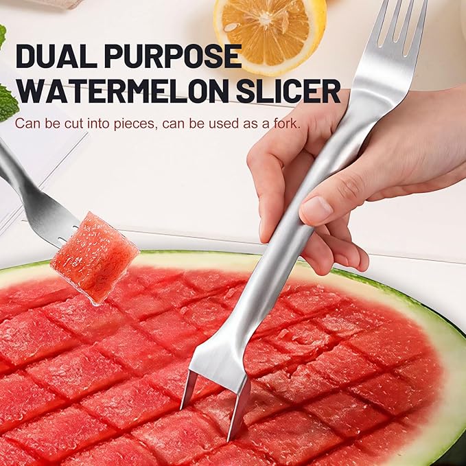 2-in-1 stainless steel fruit slicer,2025 new upgraded portable watermelon fork, fruit fork slicer suitable for home, party, camping and kitchen small tools (4pcs)