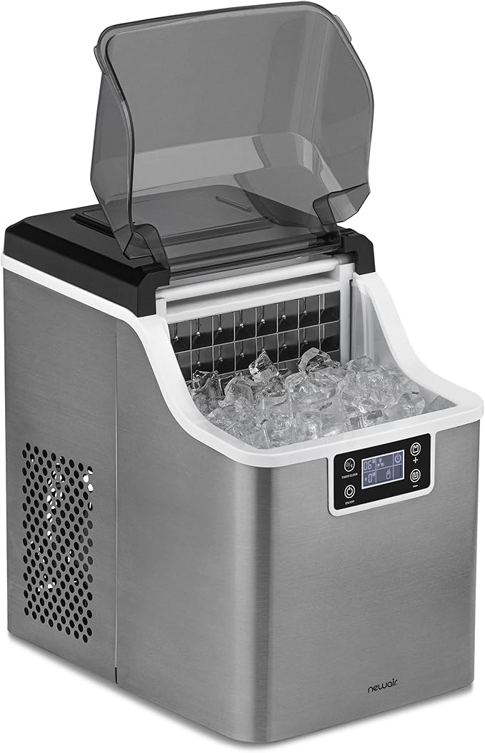 Newair Countertop Clear Ice Maker, 45lbs/Day Ice Cube Machine, Self-Cleaning Function and Custom Ice Thickness, Portable Ice Maker, 24H Timer, Ideal for Home Office and Outdoor Bar, Stainless Steel
