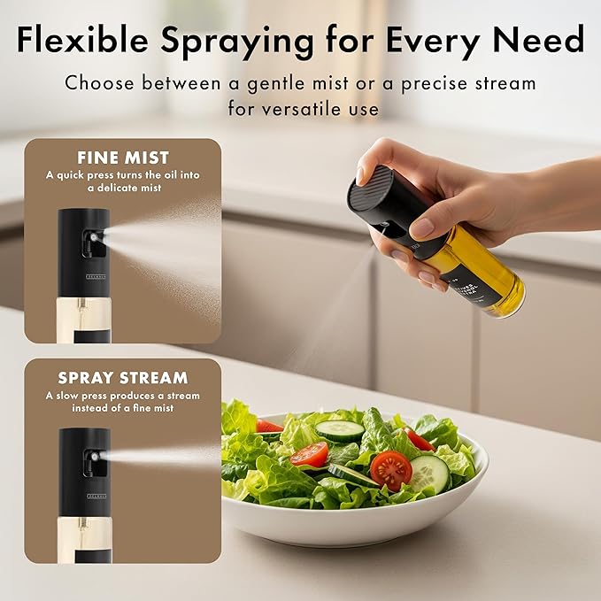 EDELHAUS Oil Sprayer Set of 2 – Oil Spray Bottle Made of Stainless Steel & Glass, for Healthy Cooking, Sprayer for Precise Dosage, for Cooking Oil & Vinegar Including 20 Labels, Funnel
