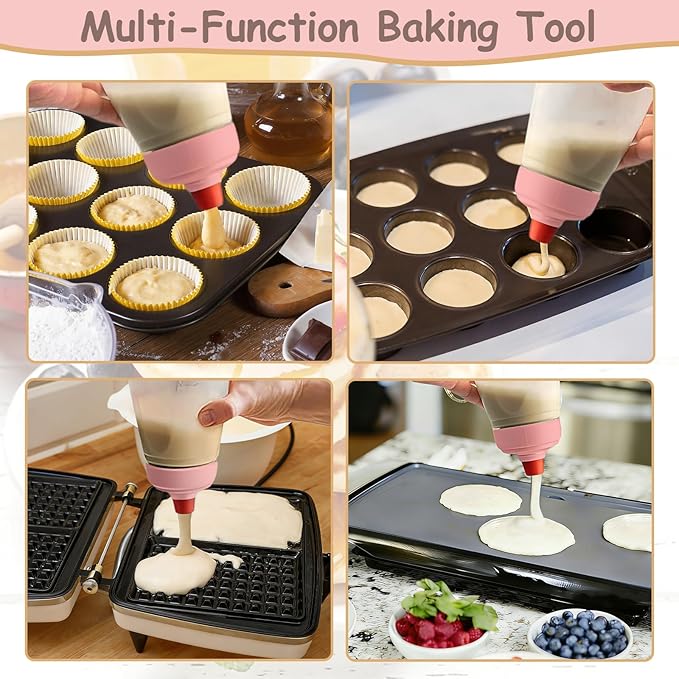 Pancake Batter Dispenser with Wire Whisk, BlenderBall, Silicone Spatula and Brush, Cleaning Brush, 1000 ML Large Capacity Leak-Proof Design for Pancakes Waffles Muffins and Crepes