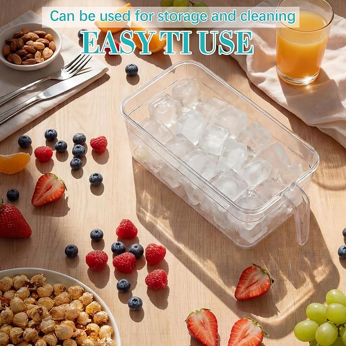 Havawish Ice Storage Bin and Flexible Scoop Set Plastic Freezer Bin with Pull out Handle Storage Bucket Clear for Container with Scoop(White,12.6 x 6.3 x 4.33 in,Stripe)