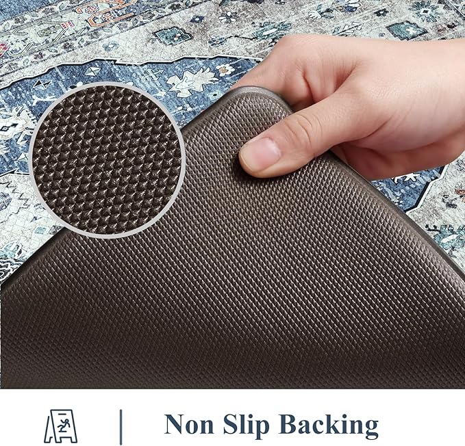 Collive Boho Kitchen Rugs Set of 2 Non Skid Kitchen Mats for Floor Cushioned Anti Fatigue Kitchen Floor Mats Waterproof Comfort Heavy Duty Foam Mats for Standing Desk Sink Laundry, 17.3"x29"+17.3"x47"