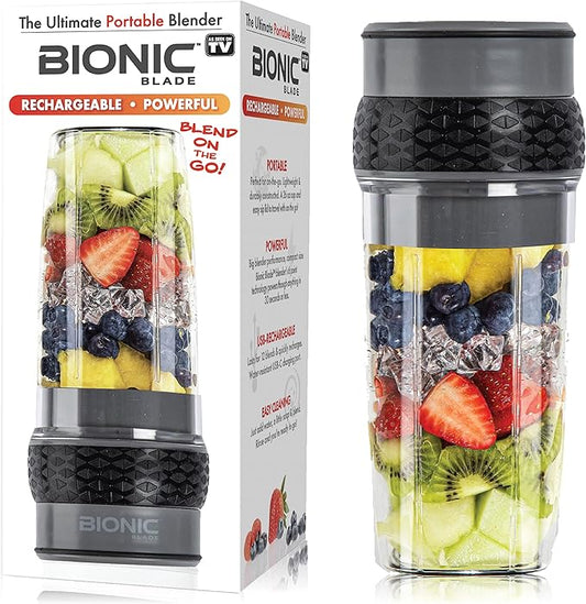 Bionic Blade Mini Portable Blender Juicer Bottle 26.5 oz, BPA-Free - Cordless & Rechargeable, Travel-Friendly Size for Smoothies, Shakes, Juices, Home & Kitchen Essentials, Gunmetal, As Seen on TV