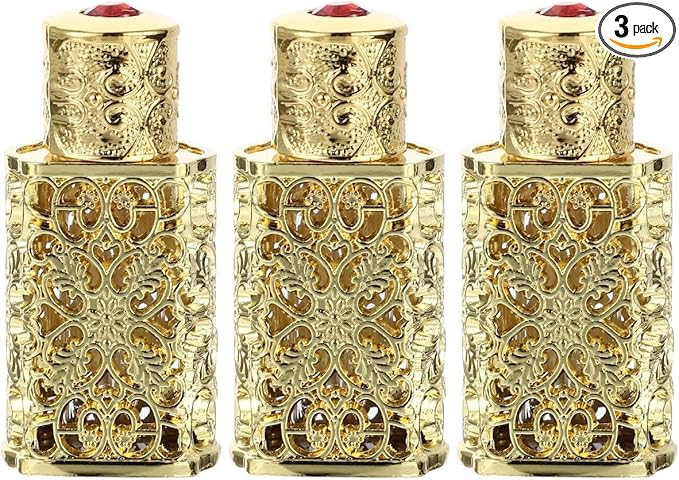 FRCOLOR Hollow Flower Engraved Essential Oil Spray Bottles 3-Pack 1Oz Vintage Refillable Travel Perfume Containers for Cosmetic and Fragrance