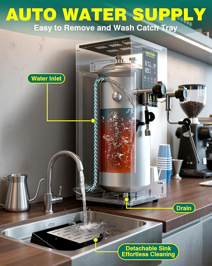 WantJoin Commercial Milk Frother - 1800W Milk Steamer, Hot Water Dispenser, Beverage Heater for Latte, Cappuccino, Coffee, Milk Tea, LED Display, Hotel Use (While)