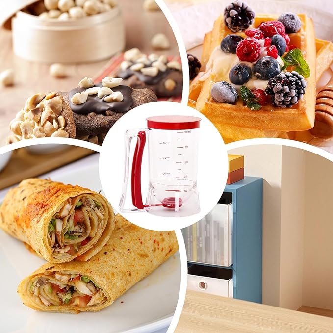 Pancake Batter Dispenser - Batter Separator Maker With Measuring Label - Handheld Batter Funnel Separator - 900ml Batter Pourer Dispenser - Pancake Maker Separator For Pancakes, Cupcakes