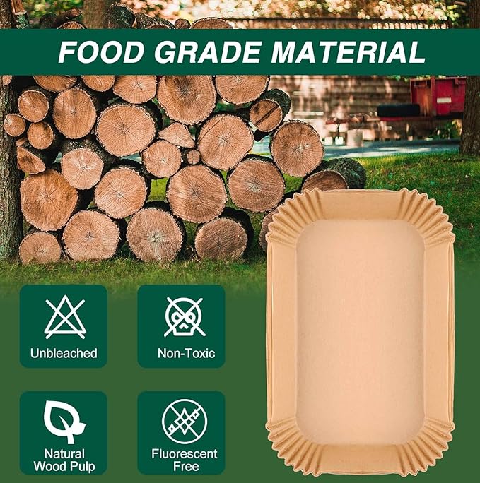 Air Fryer Disposable Paper Liners for Ninja Dual Airfryer Accessories, Non-Stick Parchment Rectangular for Baking, Oil Proof, Water Proof, for Microwave Oven (125PCS, 8.6in x 5.5in）