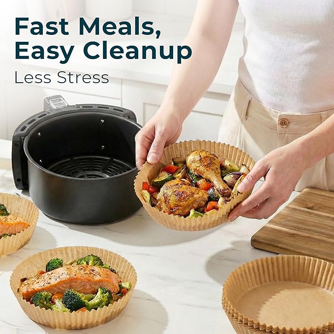 Cathy Yoder's Round Air Fryer Liners, 125 PCS 6.3 inch Air Fryer Liners Disposable Round, 2-5 QT Circle Airfryer Liner Easy Cleanup Airfryer Parchment Paper Round-Shape Sheets for Cooking & Baking
