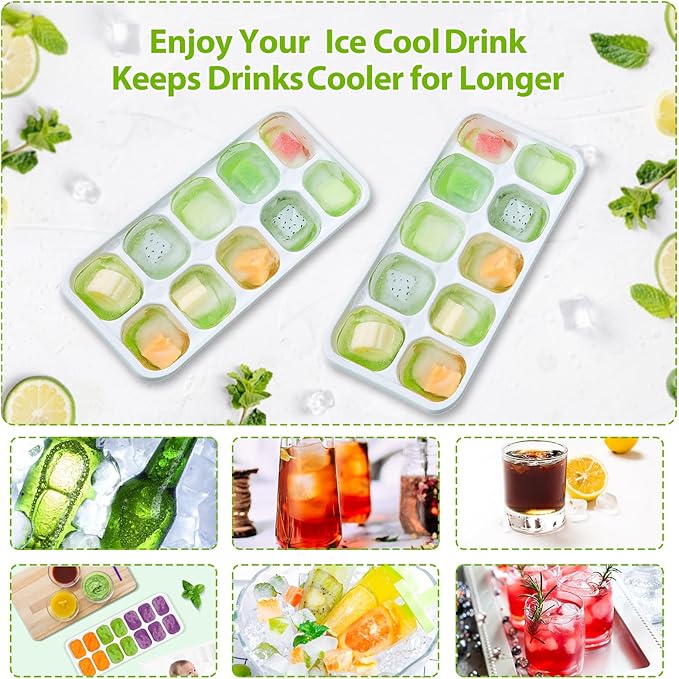 DOQAUS Ice Cube Tray with Lids - 4 Pack Stackable Silicone Ice Trays for Freezer, BPA & LFGB Safe, Easy Release for Kitchen, RV, Cocktail, Coffee, Soup & Food