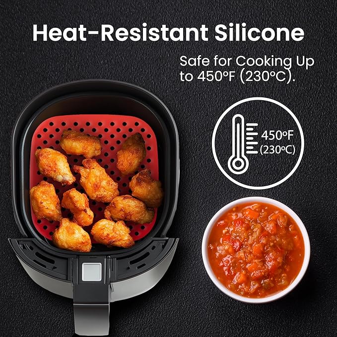 Reusable Air Fryer Liners Square Silicone Airfryer Liner - Easy to Clean Air Fryer Accessories As Seen on the Today Show - Dishwasher Safe Non-Stick Parchment Paper Replacement 3 Pack for 2QT - 6.5"