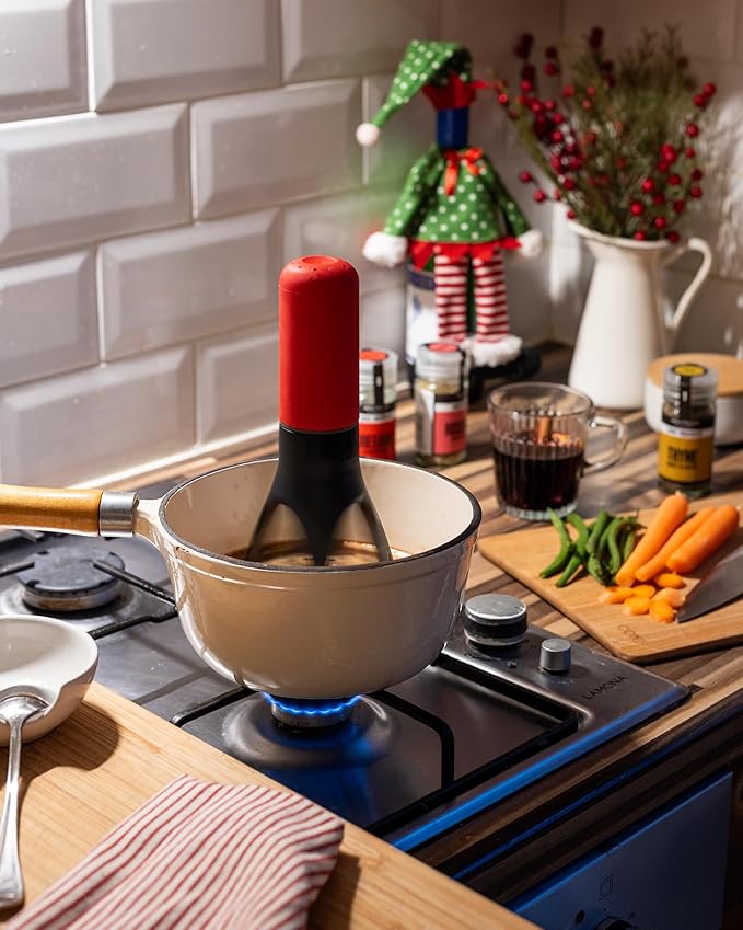 Uutensil Stirr Plus - Automatic Pan Stirrer with Timer - Includes USB Charging Cradle - Red x Grey