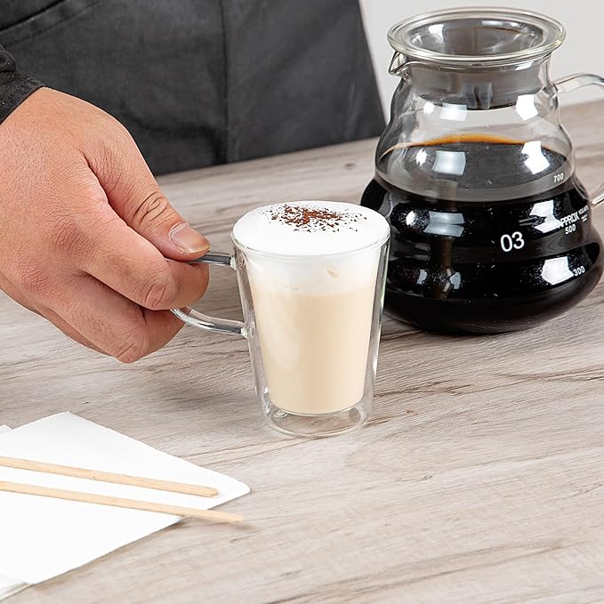 Restaurantware Glass Espresso Cups 5 Count 12 Ounces Borosilicate Double Wall Glass Coffee Mugs Insulated Clear Tea Drinkware for Hot or Cold Beverages