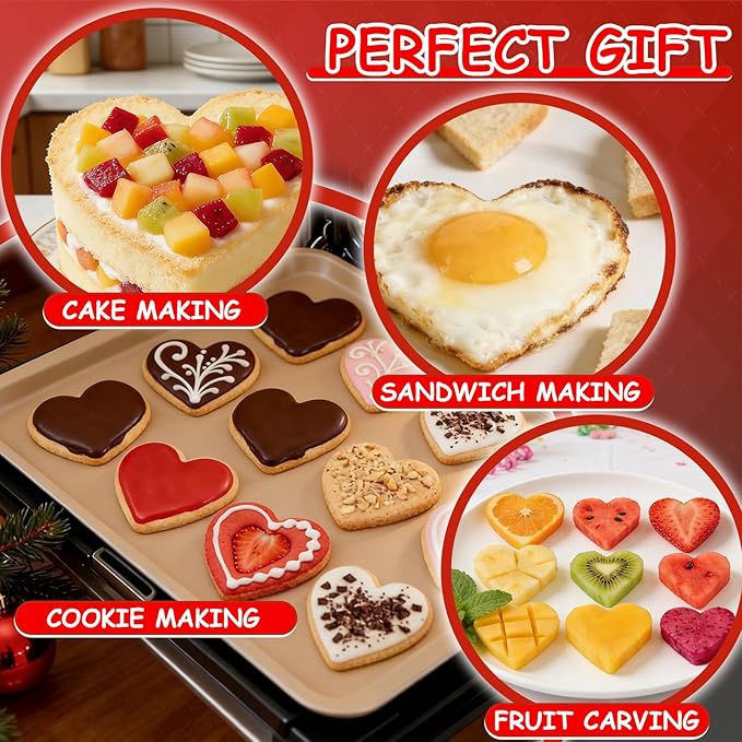 Love Heart Cookie Cutter Set Pack of 5 Valentines Day Heart Biscuit Cutter for Sandwiches, Pastries, Fruit and Cakes Birthday, Wedding Baking Tools