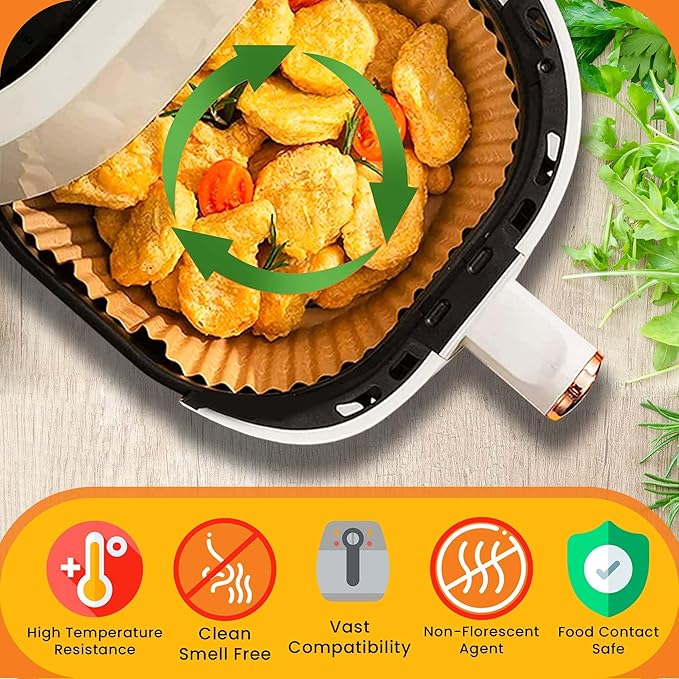 UrbanAir 6.5-Inch Square Air Fryer Paper Liners 125pcs for Easy Cleanup - Non-Stick, Heat-Resistant, and Perfect Fit for Hassle-Free Cooking | Bleach-Free Parchment| (6.5 in/16cm 125pcs)