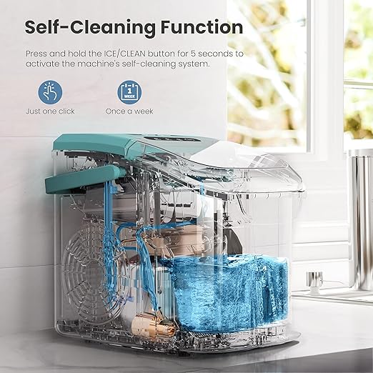 Crzoe Ice Makers Countertop with Handle, 2 Sizes of Ice, 8 Bullet Ice Cubes in 6 Mins, 26Lbs/24H, Portable Ice Maker with Self-Cleaning, Ice Machine for Home&Kitchen&Office&Party(Green)