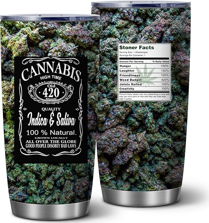 ATHAND Cannabis Weed Cup,20 Oz Insulated Stainless Steel Iced Coffee Tumbler with Lid,Funny Travel Coffee Mug Cup Water Bottle, Novelty Birthday Gifts for Women Men Mom Friend,1 Pcs