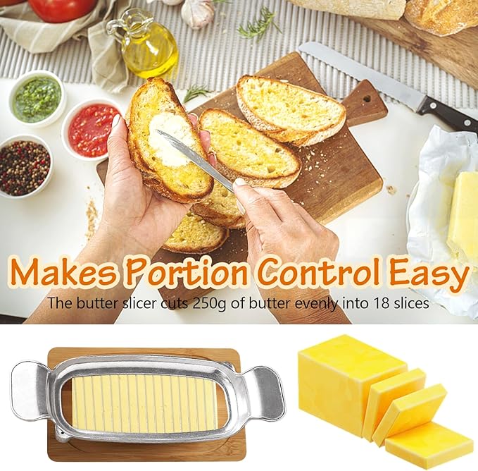 Butter & Cheese Slicer Cutter, Stainless Steel Wire Cheese Slicer, Safe for Food Contact, Multipurpose Handheld Butter Cutter for Block Cheese, Butter, Soft Fruits, and Dishwasher Safe