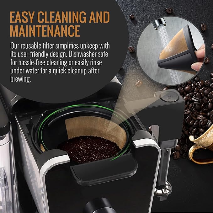 Reusable #4 Gold Tone Mesh Cone Coffee Maker Filter Basket - exact Replacement for Cuisinart, Ninja, Hamilton Beach, Breville, Moccamaster, Bonavita, Farberware, 1pc