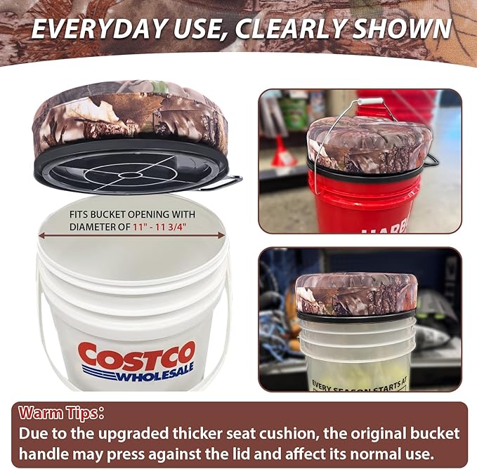 5 Gallon Bucket Seat with 3" Thick Seat Foam Cushion, 360°Swivel Bucket Lid Seat, Waterproof & Silent Bucket Seats for Dove Duck Hunting, Ice Fishing, Baseball, Camping