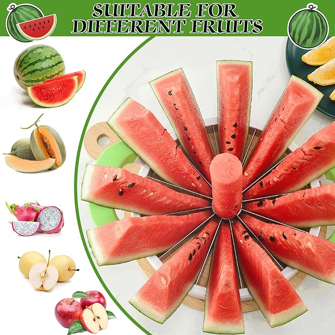 Extra Large Watermelon Slicer Cutter Comfort Silicone Handle Stainless Steel Round Divider for Cantaloup Melon,Pineapple,Honeydew,Cutting Slicing Kitchen Tools