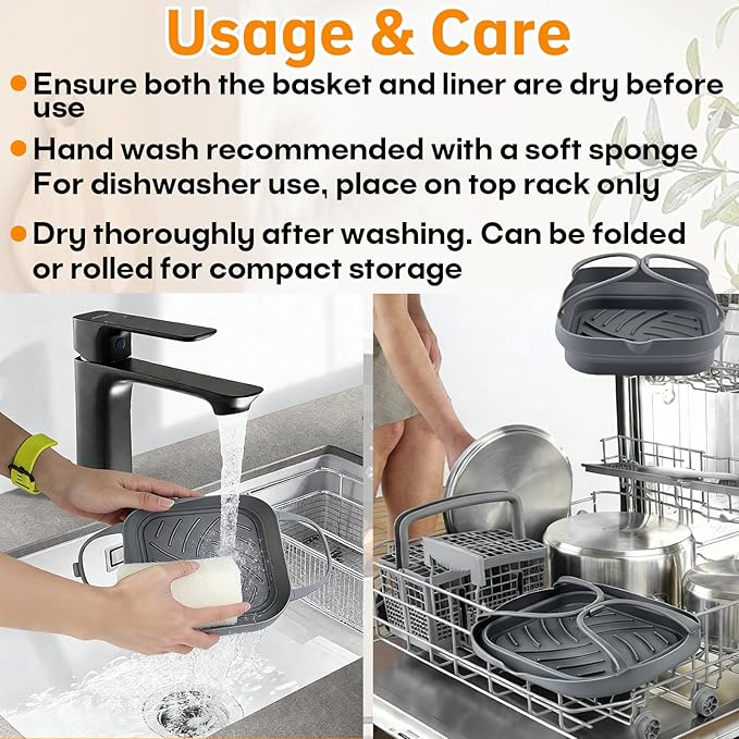 2-Pack Universal Silicone Air Fryer Basket Liners Compatible with Cosori Philips Ninja Instant Vortex Air Fryer Models, Fit for Most Air Fryer, Reusable, Easy to Clean & Store