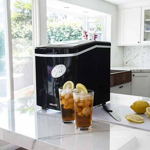 NewAir Counter Top Ice Maker Machine (Black), Compact Automatic Ice Maker, Cubes Ready in 6 Minutes, 28 Pounds in 24 Hours - Perfect for Home/Kitchen/Office/Bar
