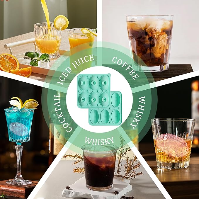 Zorazio 2Pack Football Ice Cube Tray,Football Shaped Novelty Silicone Ice Cube Mold, Large Ice Cube Tray with Lid for Whiskey, Cocktails, Football
